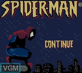 Title screen of the game Spider-Man on Nintendo Game Boy Color