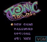 Title screen of the game Tonic Trouble on Nintendo Game Boy Color