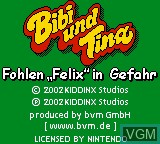 Title screen of the game Bibi und Tina - Fohlen Felix in Gefahr on Nintendo Game Boy Color