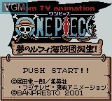 Title screen of the game From TV Animation - One Piece - Yume no Luffy Kaizokudan Tanjou on Nintendo Game Boy Color