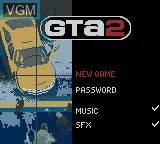 Title screen of the game Grand Theft Auto 2 on Nintendo Game Boy Color