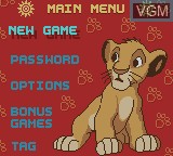 Menu screen of the game Lion King, The - Simba's Mighty Adventure on Nintendo Game Boy Color