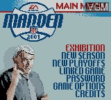 Menu screen of the game Madden NFL 2001 on Nintendo Game Boy Color
