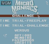 Menu screen of the game Micro Maniacs on Nintendo Game Boy Color