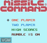 Menu screen of the game Missile Command on Nintendo Game Boy Color