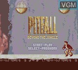 Menu screen of the game Pitfall - Beyond the Jungle on Nintendo Game Boy Color