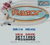 Menu screen of the game Razor - Freestyle Scooter on Nintendo Game Boy Color