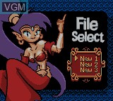 Menu screen of the game Shantae on Nintendo Game Boy Color