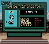 Menu screen of the game Snoopy Tennis on Nintendo Game Boy Color