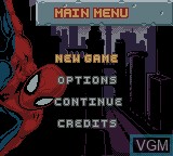 Menu screen of the game Spider-Man 2 - The Sinister Six on Nintendo Game Boy Color