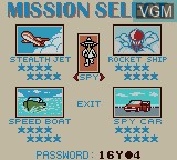 Menu screen of the game Spy vs Spy on Nintendo Game Boy Color