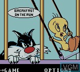 Menu screen of the game Sylvester and Tweety - Breakfast on the Run on Nintendo Game Boy Color