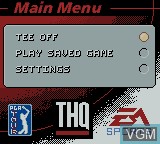 Menu screen of the game Tiger Woods PGA Tour 2000 on Nintendo Game Boy Color
