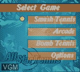 Menu screen of the game All Star Tennis 2000 on Nintendo Game Boy Color
