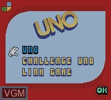 Menu screen of the game Uno on Nintendo Game Boy Color