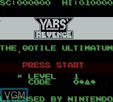 Menu screen of the game Yars' Revenge on Nintendo Game Boy Color