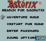 Menu screen of the game Asterix - Search for Dogmatix on Nintendo Game Boy Color