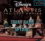 Menu screen of the game Atlantis - The Lost Empire on Nintendo Game Boy Color