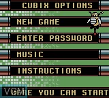Menu screen of the game Cubix - Robots For Everyone - Race 'N Robots on Nintendo Game Boy Color