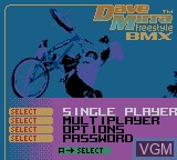 Menu screen of the game Dave Mirra Freestyle BMX on Nintendo Game Boy Color