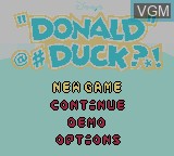 Menu screen of the game Donald Duck - Goin' Quackers on Nintendo Game Boy Color