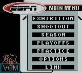 Menu screen of the game ESPN National Hockey Night on Nintendo Game Boy Color