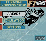 Menu screen of the game F1 Racing Championship on Nintendo Game Boy Color