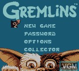 Menu screen of the game Gremlins - Unleashed on Nintendo Game Boy Color