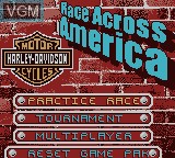 Menu screen of the game Harley Davidson - Race Across America on Nintendo Game Boy Color