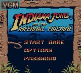 Menu screen of the game Indiana Jones and the Infernal Machine on Nintendo Game Boy Color
