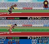 In-game screen of the game Carl Lewis Athletics 2000 on Nintendo Game Boy Color