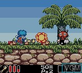 In-game screen of the game Ganbare Goemon - Seikuushi Dynamites Arawaru!! on Nintendo Game Boy Color