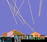 In-game screen of the game Missile Command on Nintendo Game Boy Color