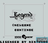 Title screen of the game Legend - Ashita e no Tsubasa on Nintendo Game Boy