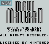 Title screen of the game Maui Mallard in Cold Shadow on Nintendo Game Boy