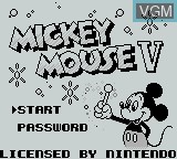 Title screen of the game Mickey Mouse V - Mahou no Stick on Nintendo Game Boy