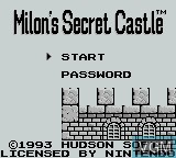 Title screen of the game Milon's Secret Castle on Nintendo Game Boy