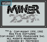 Title screen of the game Miner 2049er on Nintendo Game Boy