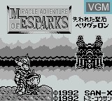 Title screen of the game Miracle Adventure Esparks on Nintendo Game Boy