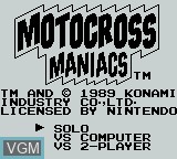 Title screen of the game Motocross Maniacs on Nintendo Game Boy