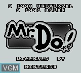 Title screen of the game Mr. Do! on Nintendo Game Boy