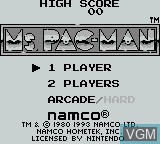 Title screen of the game Ms. Pac-Man on Nintendo Game Boy