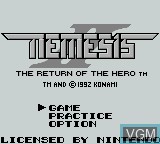 Title screen of the game Nemesis II - The Return of the Hero on Nintendo Game Boy