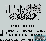 Title screen of the game Ninja Gaiden Shadow on Nintendo Game Boy