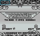 Title screen of the game Parodius on Nintendo Game Boy