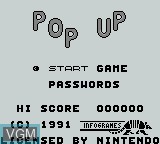 Title screen of the game Pop Up on Nintendo Game Boy