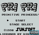 Title screen of the game Pri Pri - Primitive Princess! on Nintendo Game Boy