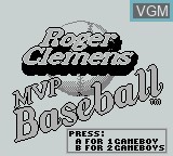 Title screen of the game Roger Clemens' MVP Baseball on Nintendo Game Boy