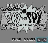 Title screen of the game Spy vs. Spy on Nintendo Game Boy