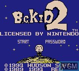 Title screen of the game B.C. Kid 2 on Nintendo Game Boy